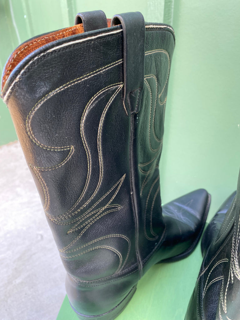 Vintage 70s Maverick Blue Bells Black Cowboy Boots (7 1/2 D)