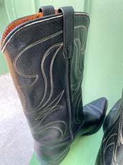 Vintage 70s Maverick Blue Bells Black Cowboy Boots (7 1/2 D)