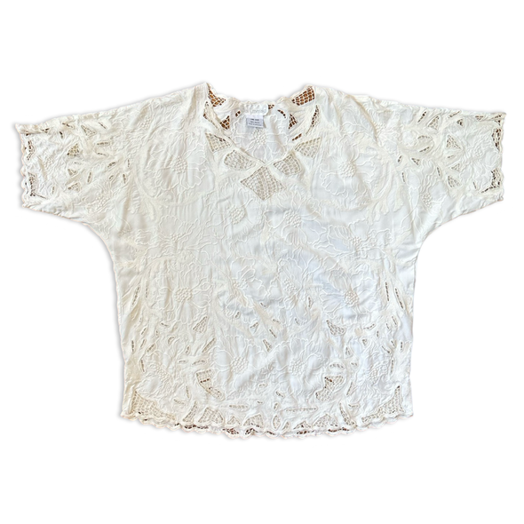 Vintage 80s Bali Emerald Floral Eyelet Top