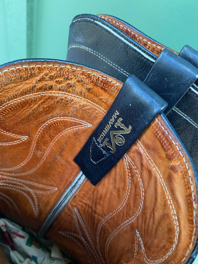 Vintage 70s Maverick Blue Bells Black Cowboy Boots (7 1/2 D)