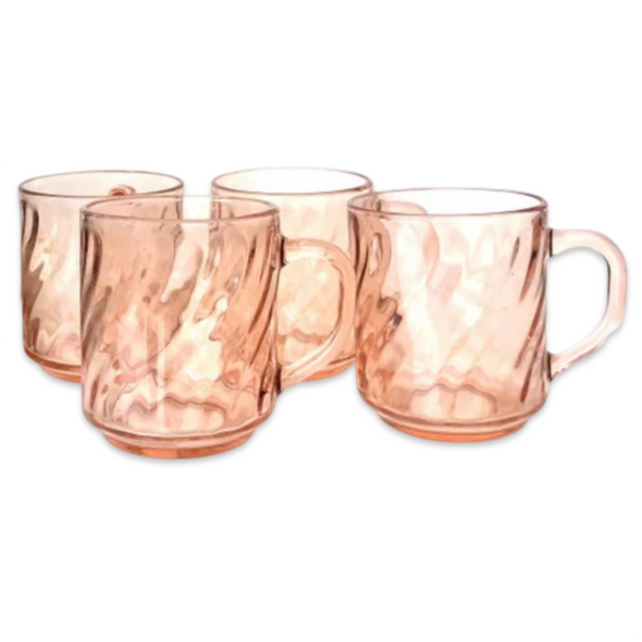 Arcoroc France Pink Swirl Mug Set (4)