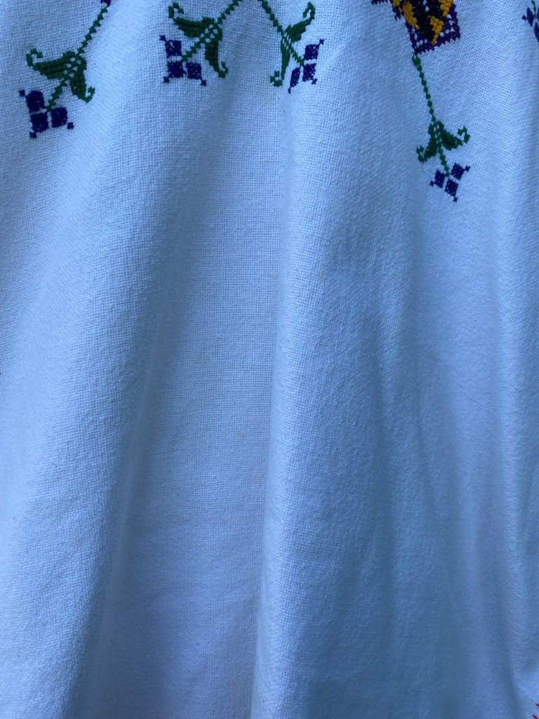 Vintage 70s Oaxacan Embroidered Cotton Poncho Dress (M/L)