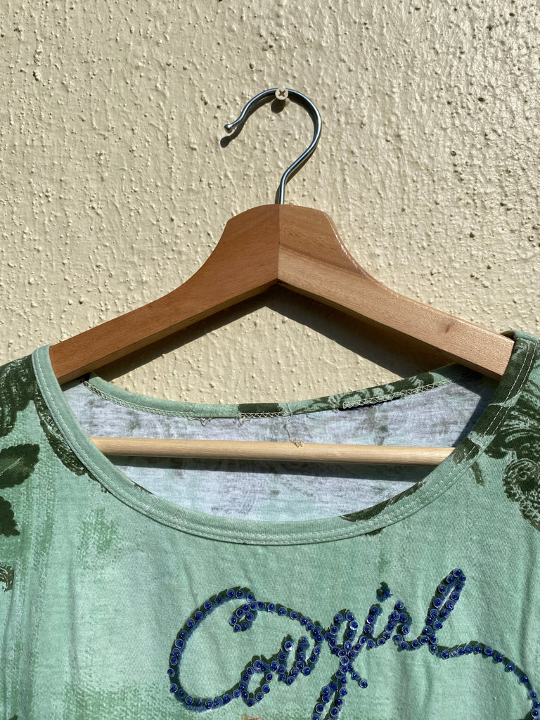 Y2K Cowgirl Wildwest Diamond Print Cropped Tee (M/L)