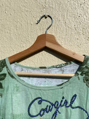 Y2K Cowgirl Wildwest Diamond Print Cropped Tee (M/L)