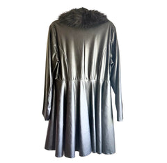 Vintage 90s Black Vegan Leather Fur Coat