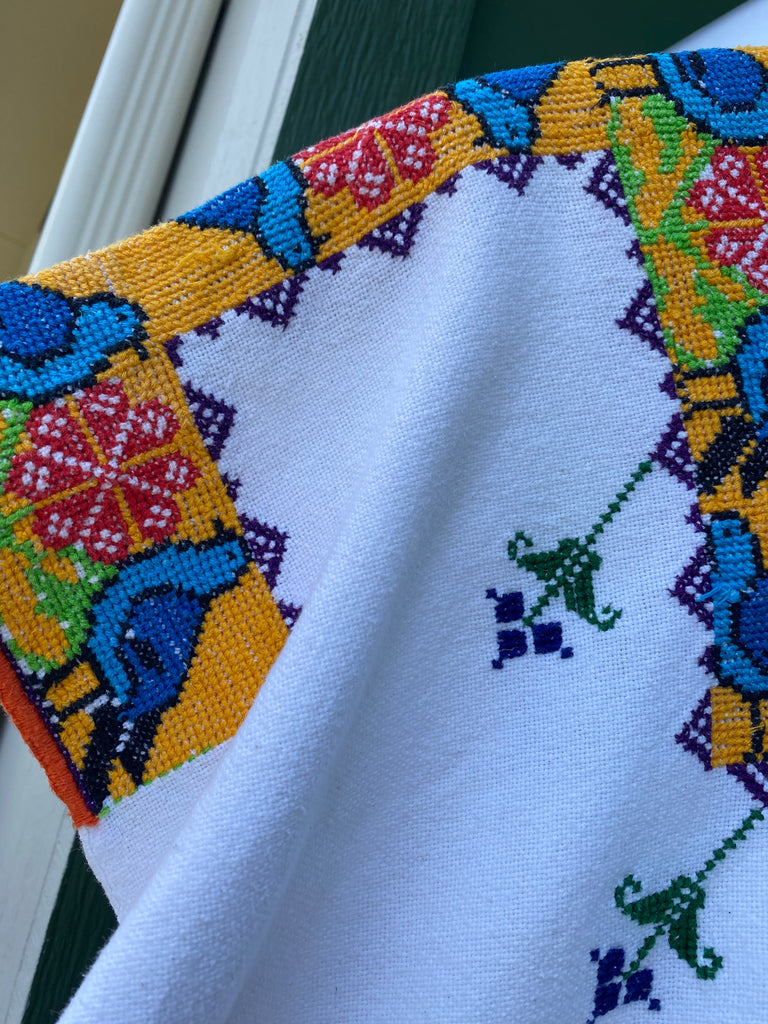 Vintage 70s Oaxacan Embroidered Cotton Poncho Dress (M/L)
