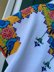 Vintage 70s Oaxacan Embroidered Cotton Poncho Dress (M/L)