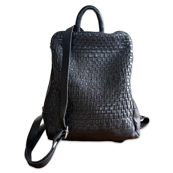 Vintage Leather Woven Backpack