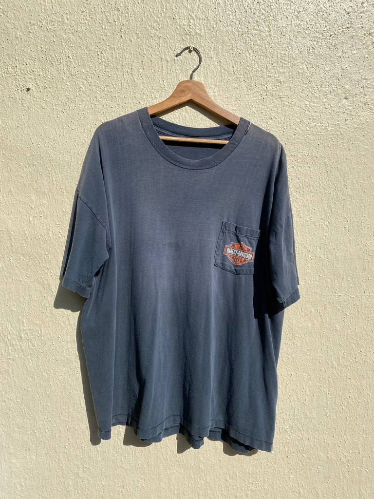 90s Harley Davidson Faded Black Pocket Tee (XL)