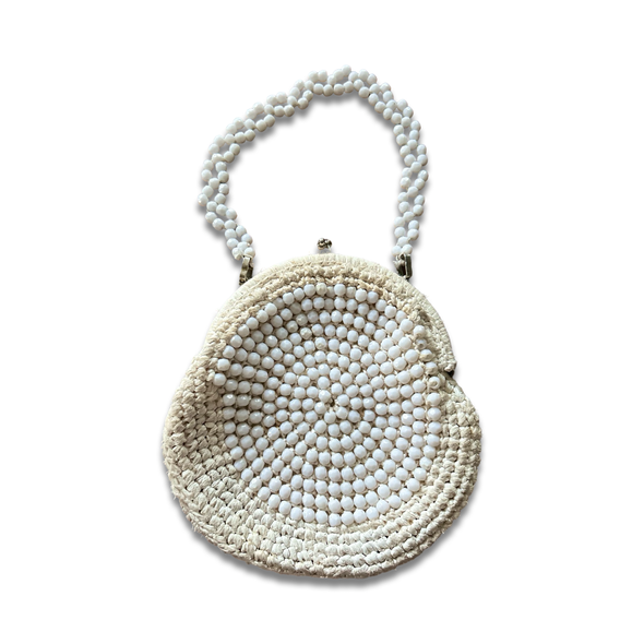 Vintage 60s White Beaded Handbag