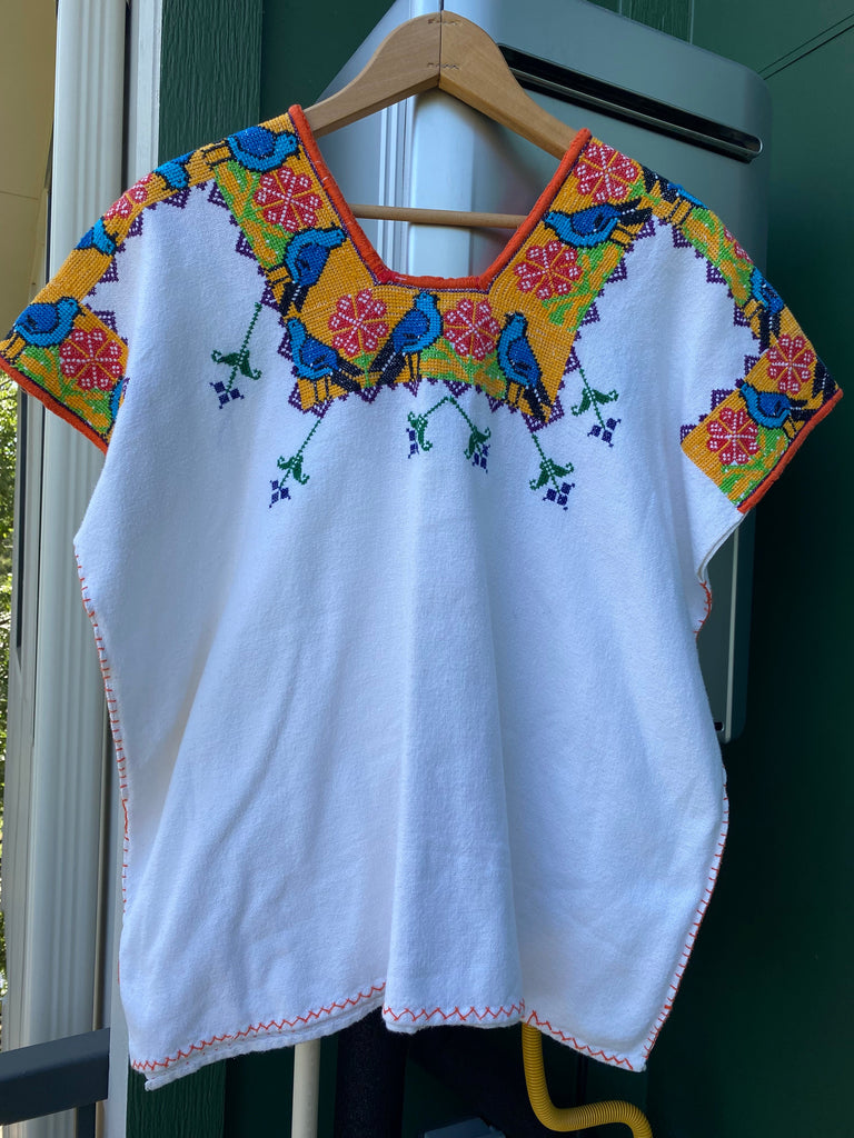 Vintage 70s Oaxacan Embroidered Cotton Poncho Dress (M/L)