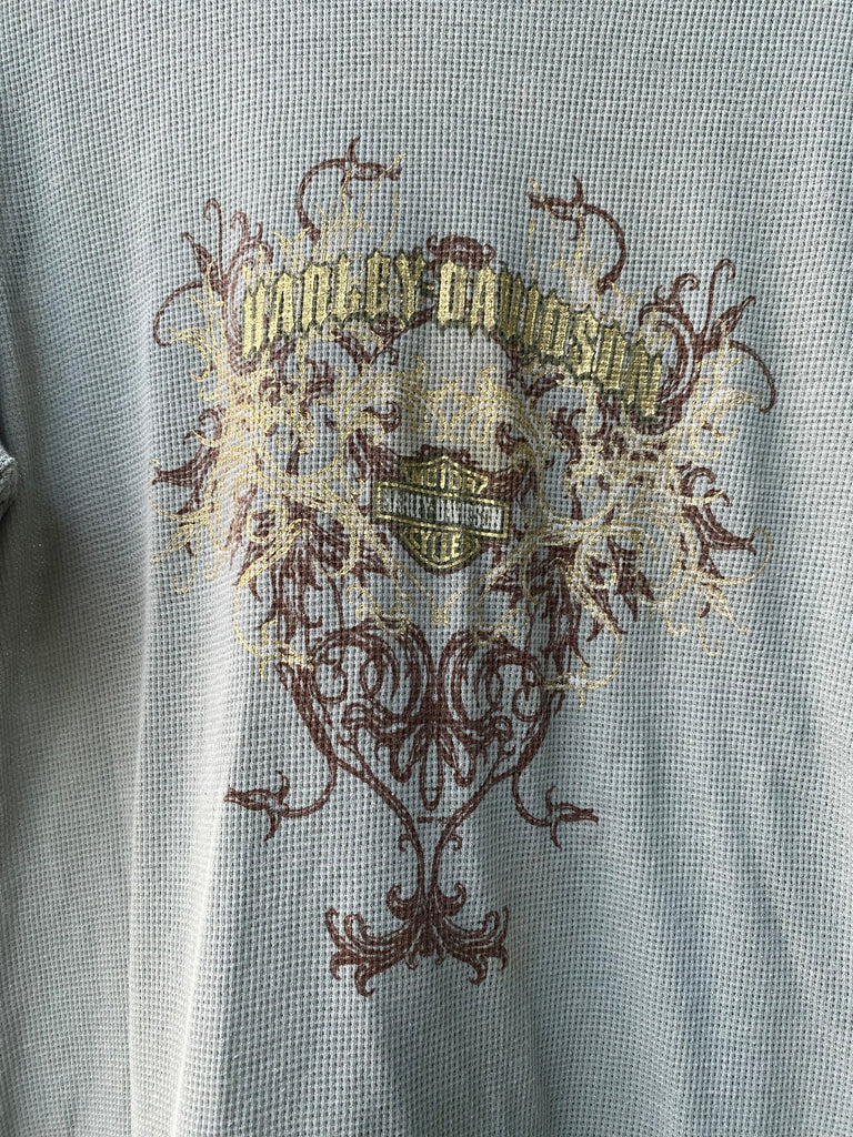 Y2K Harley Davidson Waffle-Knit Thermal Top (S/M)