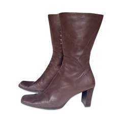 Vintage Leather Block Heel Go Go Boots