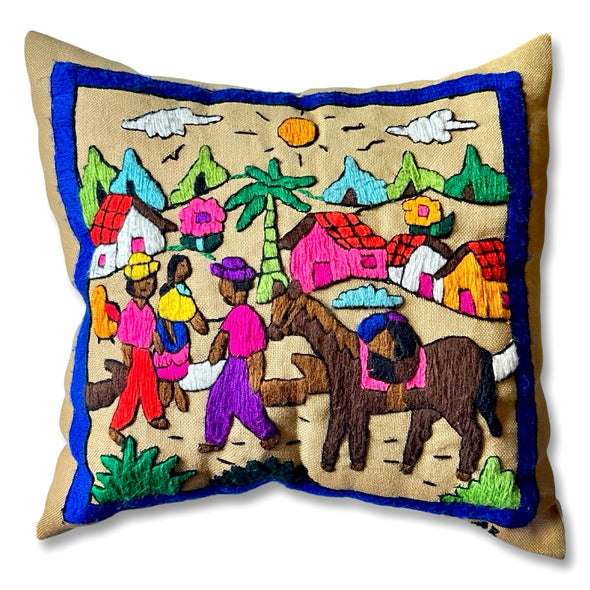 Vintage El Salvador Village Hand Woven Throw Pillow