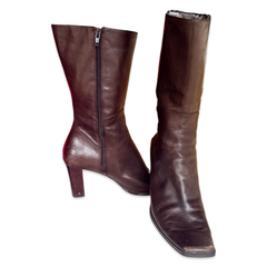 Vintage Leather Block Heel Go Go Boots