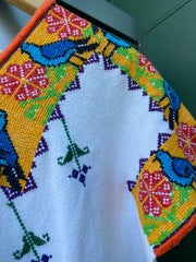 Vintage 70s Oaxacan Embroidered Cotton Poncho Dress (M/L)