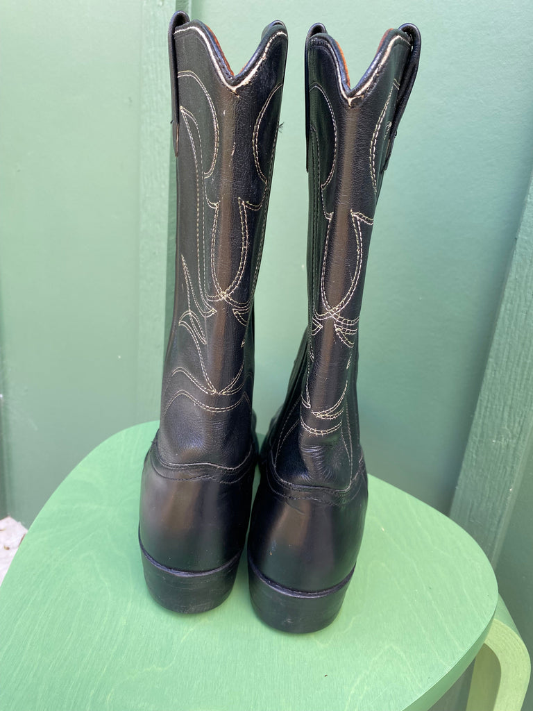 Vintage 70s Maverick Blue Bells Black Cowboy Boots (7 1/2 D)