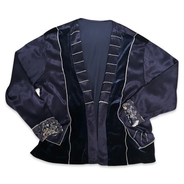 Vintage Navy Velvet and Silk Cardigan