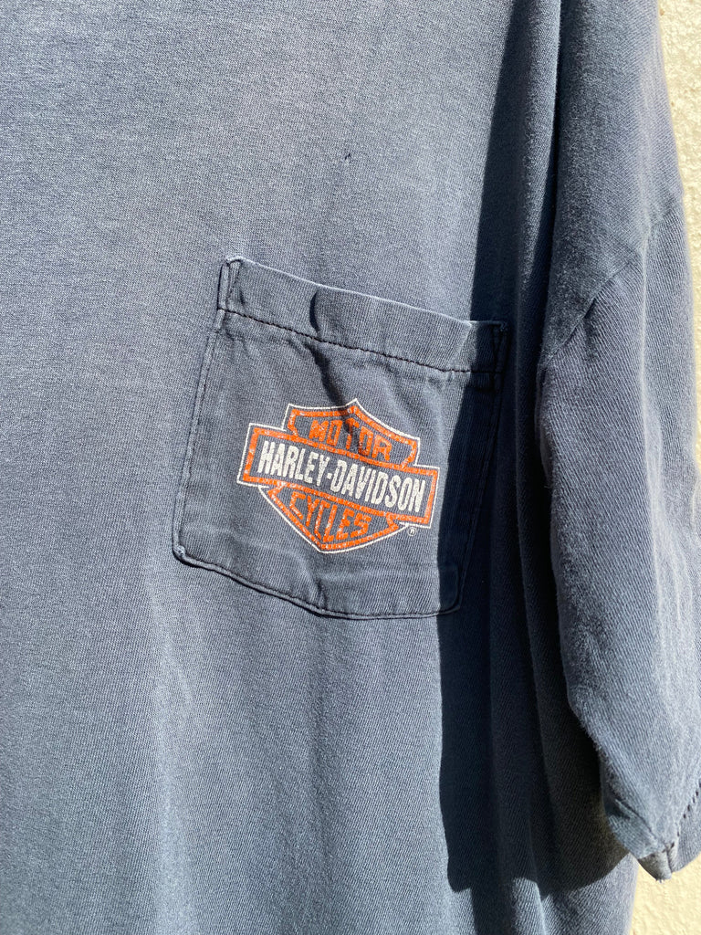 90s Harley Davidson Faded Black Pocket Tee (XL)