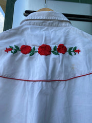 Vintage 90s Distressed Rose Embroidered Pearl Snap Button-Up (XL)