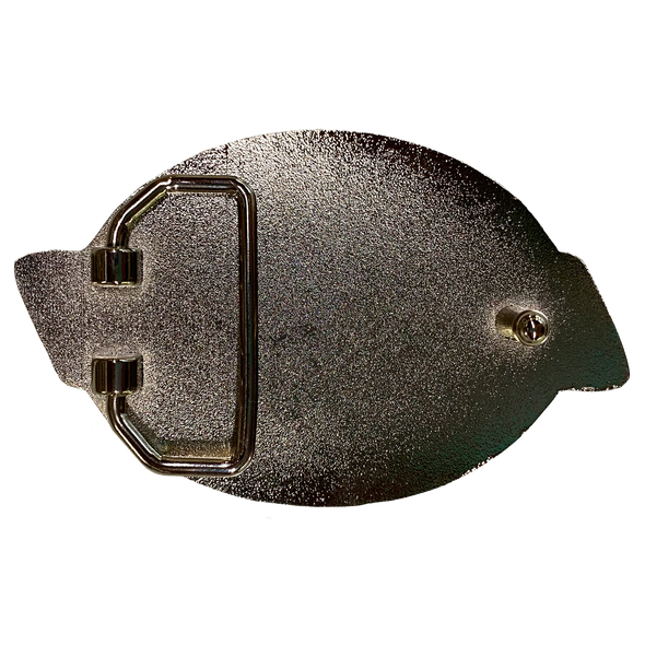 "Diskies" is a 3.5" X 2.25" enamel belt buckle by Vinyl Ranch.  Check out the full Disko Cowboy Collection