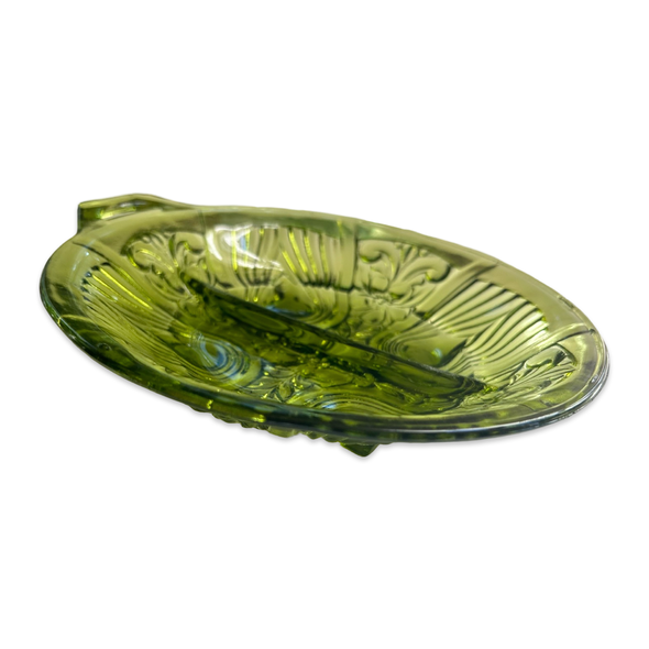 Vintage Etched Avocado Green Ashtray