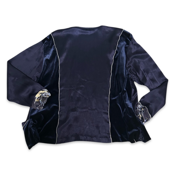 Vintage Navy Velvet and Silk Cardigan