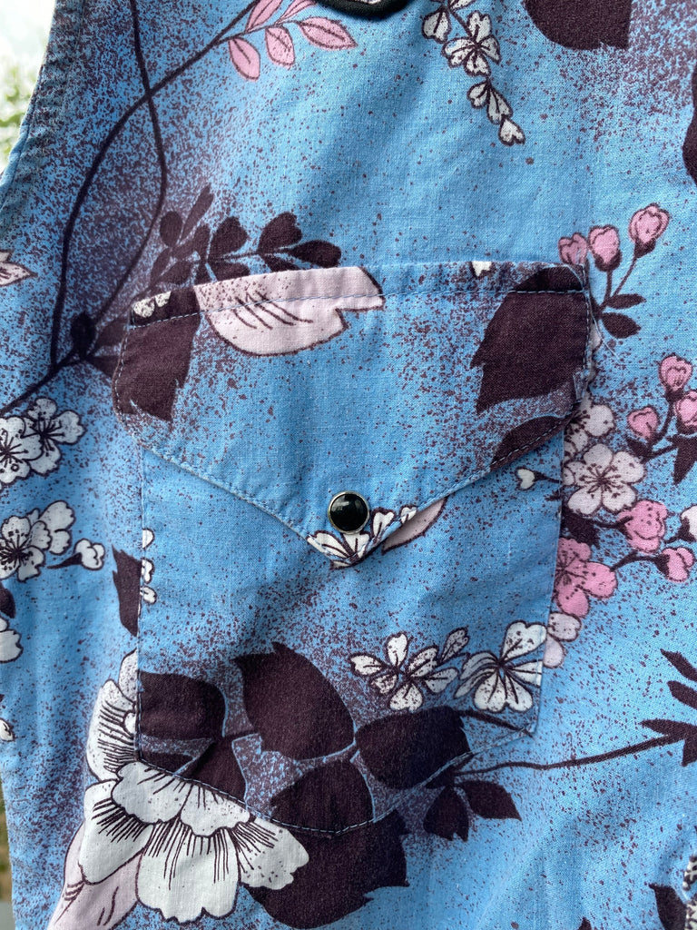 Vintage 70s Floral Tank Top Pearl Snap Shirt (S/M)
