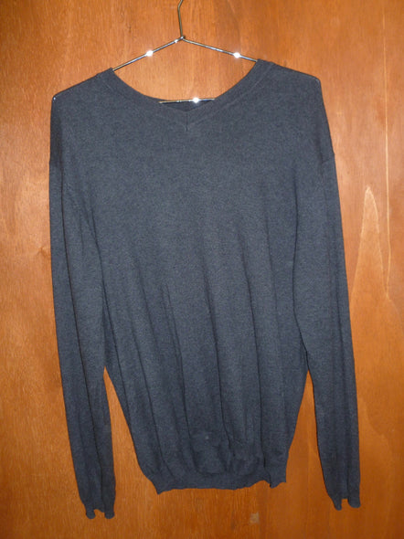 Cashmere/Cotton-Blend Grey V-Neck Sweater (M)