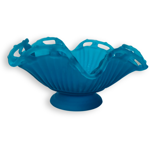 Vintage MCM Frosted Blue Ruffle Bowl