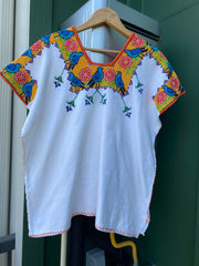 Vintage 70s Oaxacan Embroidered Cotton Poncho Dress (M/L)