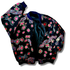 Vintage Gemstone Satin Bomber Jacket