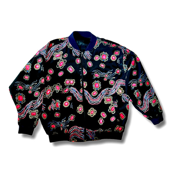 Vintage Gemstone Satin Bomber Jacket