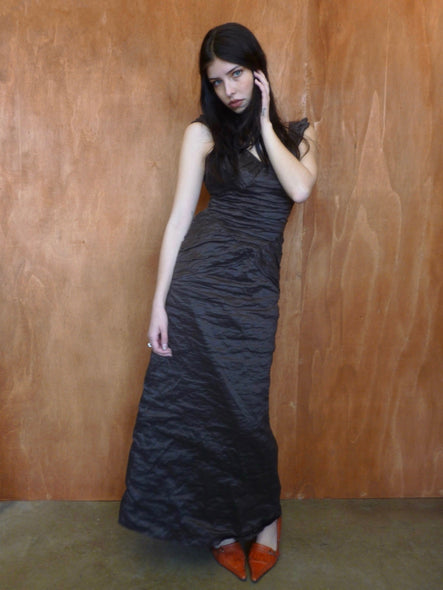 Chocolate Ruched Evening Gown (S)