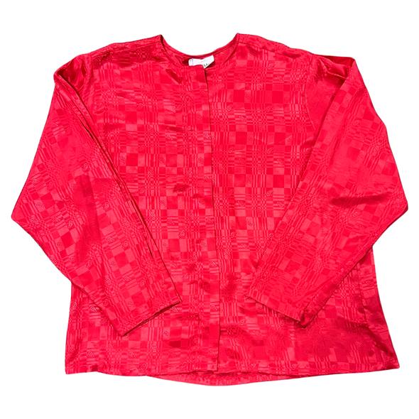 Vintage Red Paisley Check Blouse (XL)