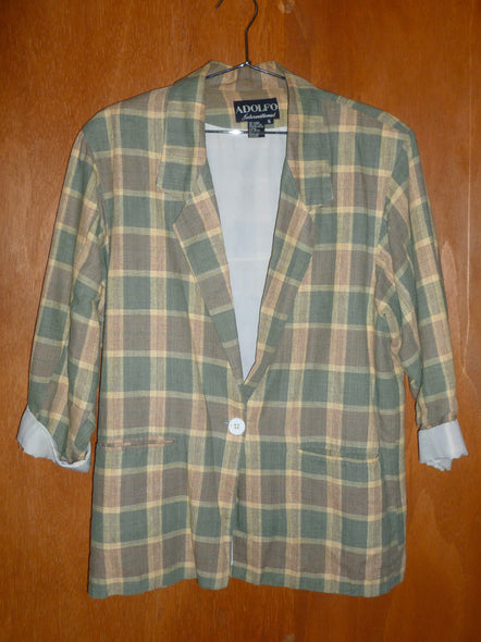 Moss Plaid Linen-Blend Blazer (S)