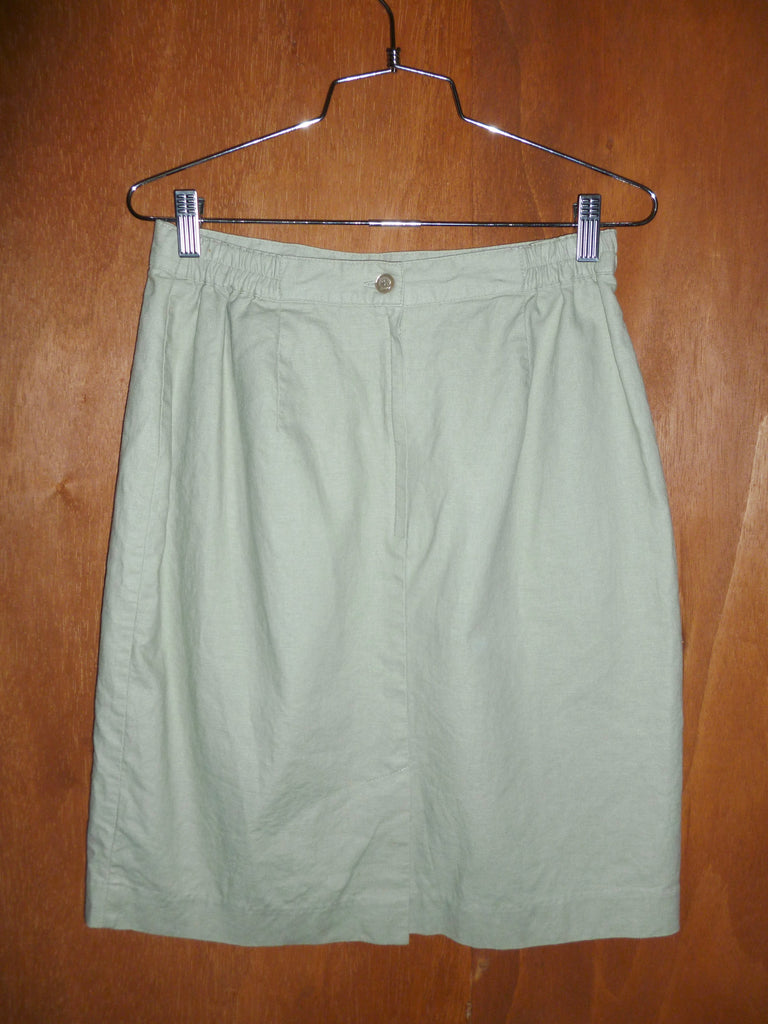 Khaki Linen/Cotton-Blend Pencil Skirt (28")
