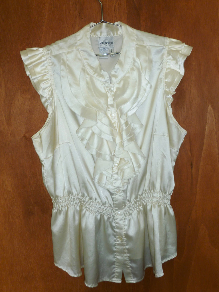Cream Ruffled Button-Front Blouse (3X)