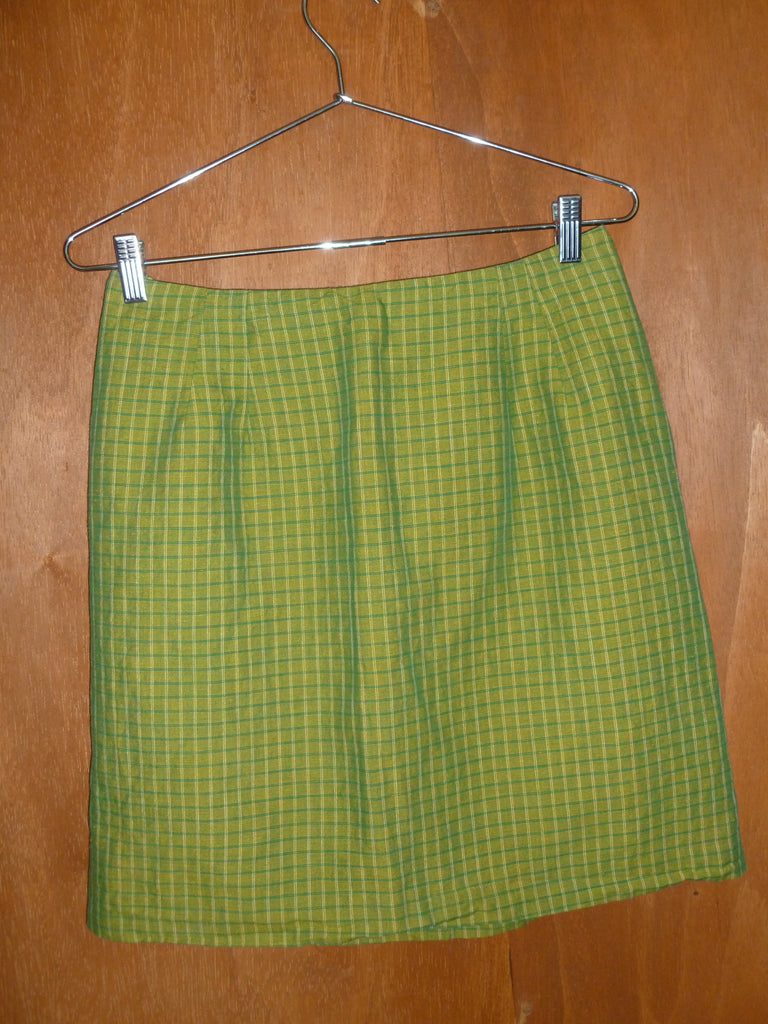 Peridot Plaid Linen-Blend Skirt (L)