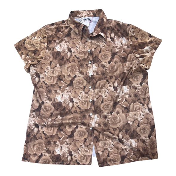 Vintage 90's Brown Floral Button Up Shirt (XXL)