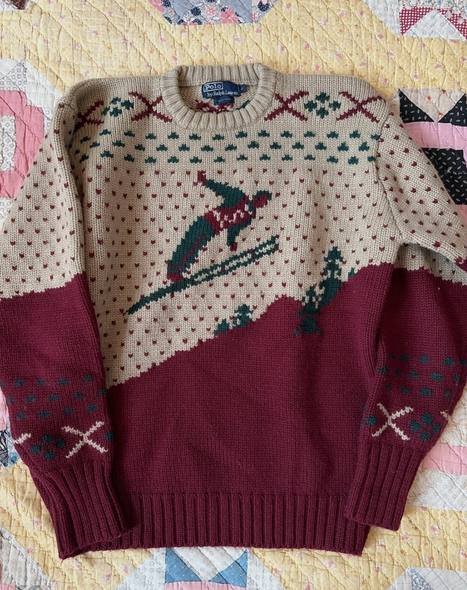 Vintage Polo Ralph Lauren Ski Knit pullover 100% Wool Sweater Size Extra Large