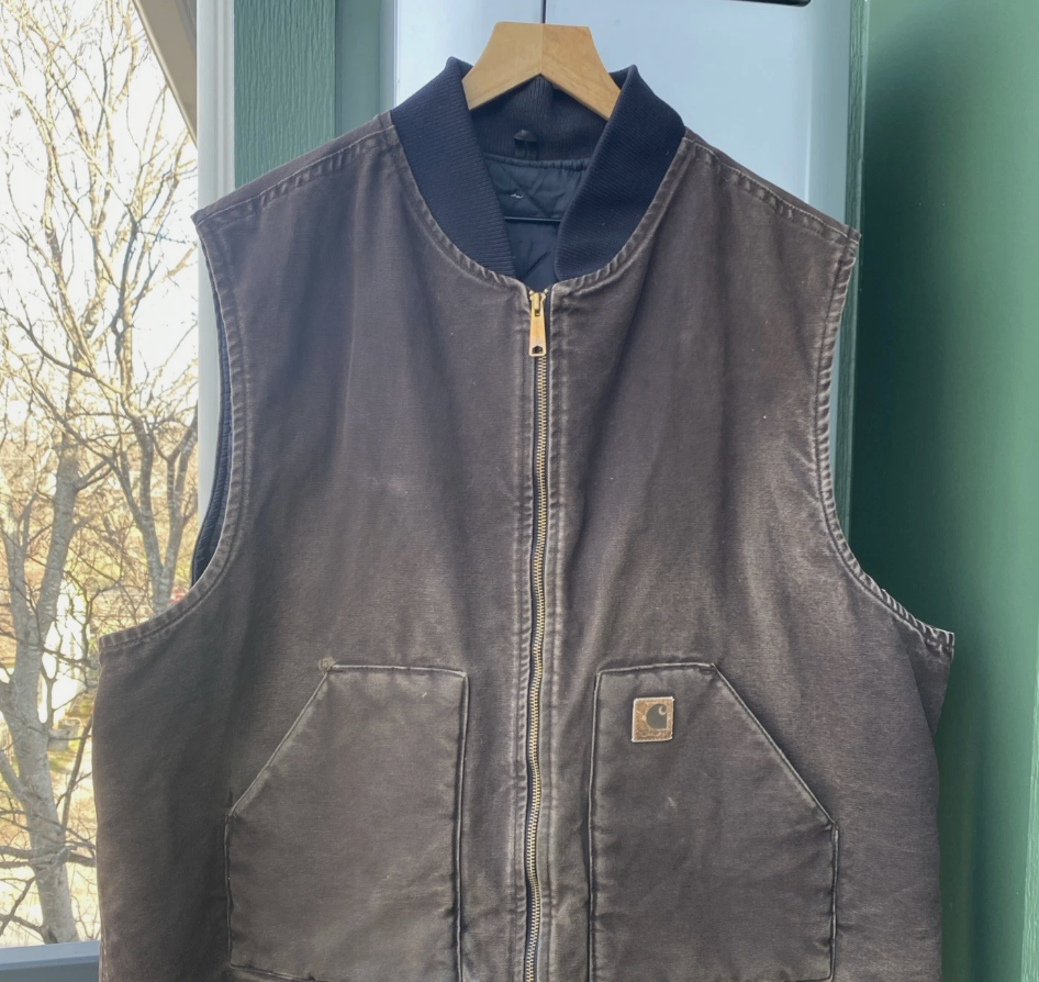 VTG Carhartt Vest 2XL Men's USA Union Brown Full Zip Quilt Lined Canvas V02 CHT