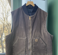 VTG Carhartt Vest 2XL Men's USA Union Brown Full Zip Quilt Lined Canvas V02 CHT