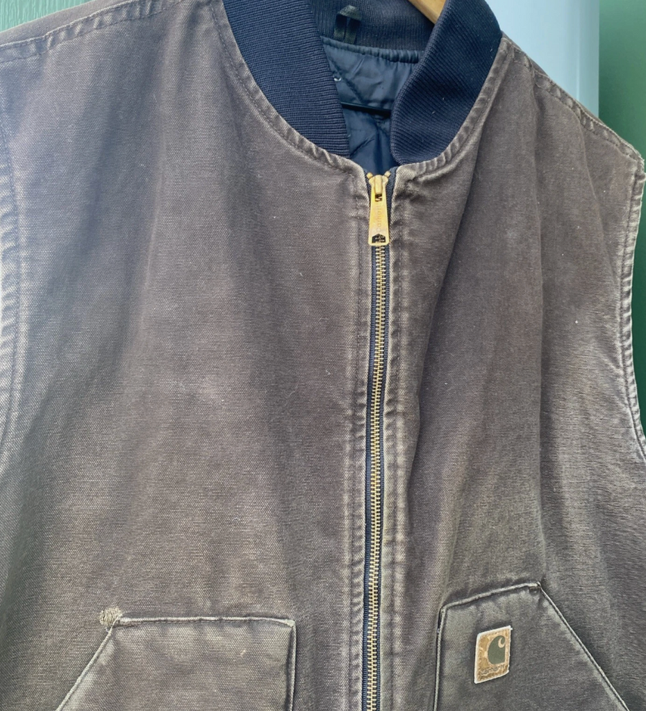 VTG Carhartt Vest 2XL Men's USA Union Brown Full Zip Quilt Lined Canvas V02 CHT
