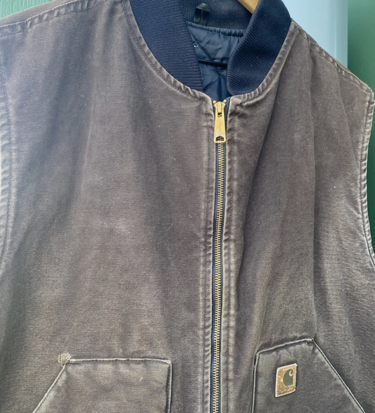 VTG Carhartt Vest 2XL Men's USA Union Brown Full Zip Quilt Lined Canvas V02 CHT