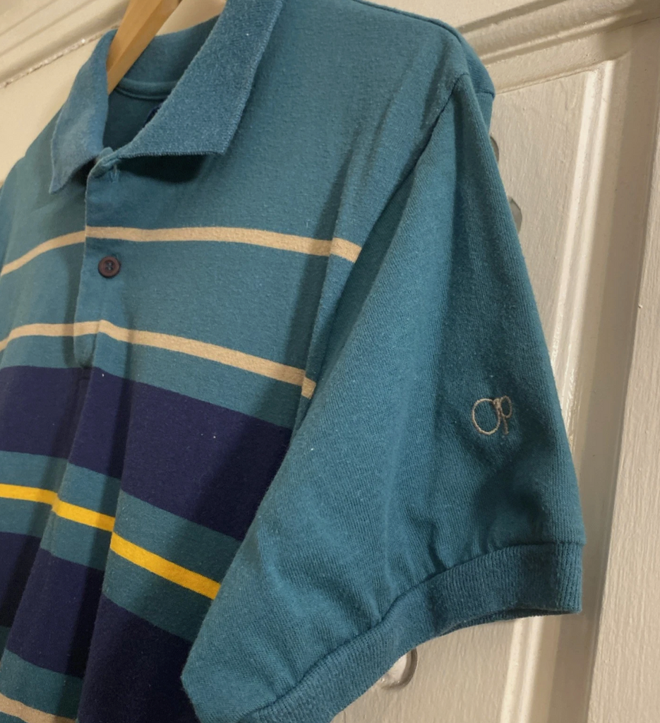 Vintage Ocean Pacific Polo Shirt Men Large Striped Made USA 90s Sz L (Tagged XL)