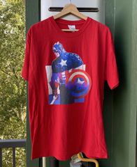 Vintage Captain America Shirt Mens L Red Graphitti Designs x Marvel Y2K