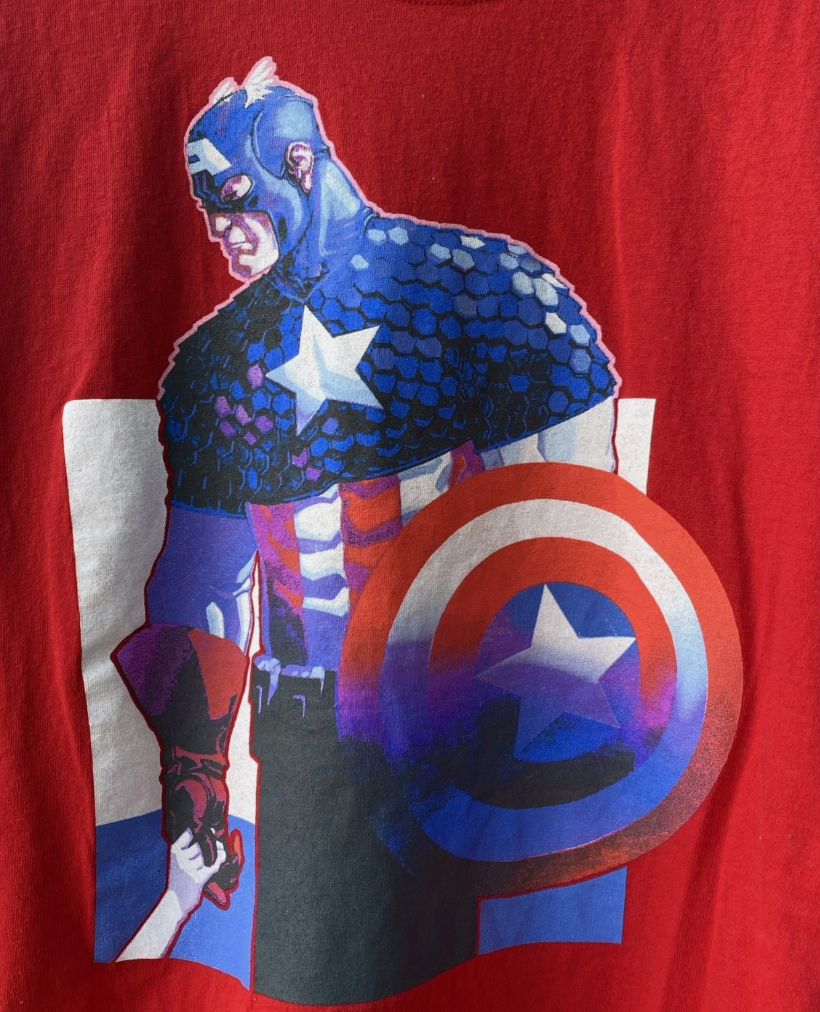Vintage Captain America Shirt Mens L Red Graphitti Designs x Marvel Y2K