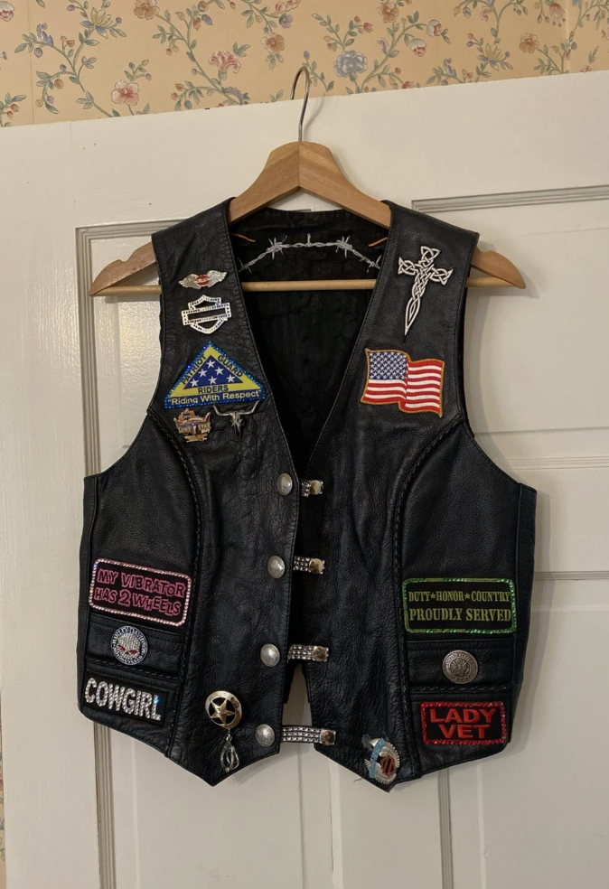 Vintage Texas Women’s Biker Club Leather Jacket Vest With Patches & Pins Harley