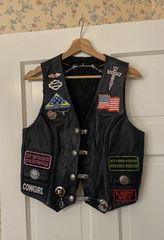 Vintage Texas Women’s Biker Club Leather Jacket Vest With Patches & Pins Harley